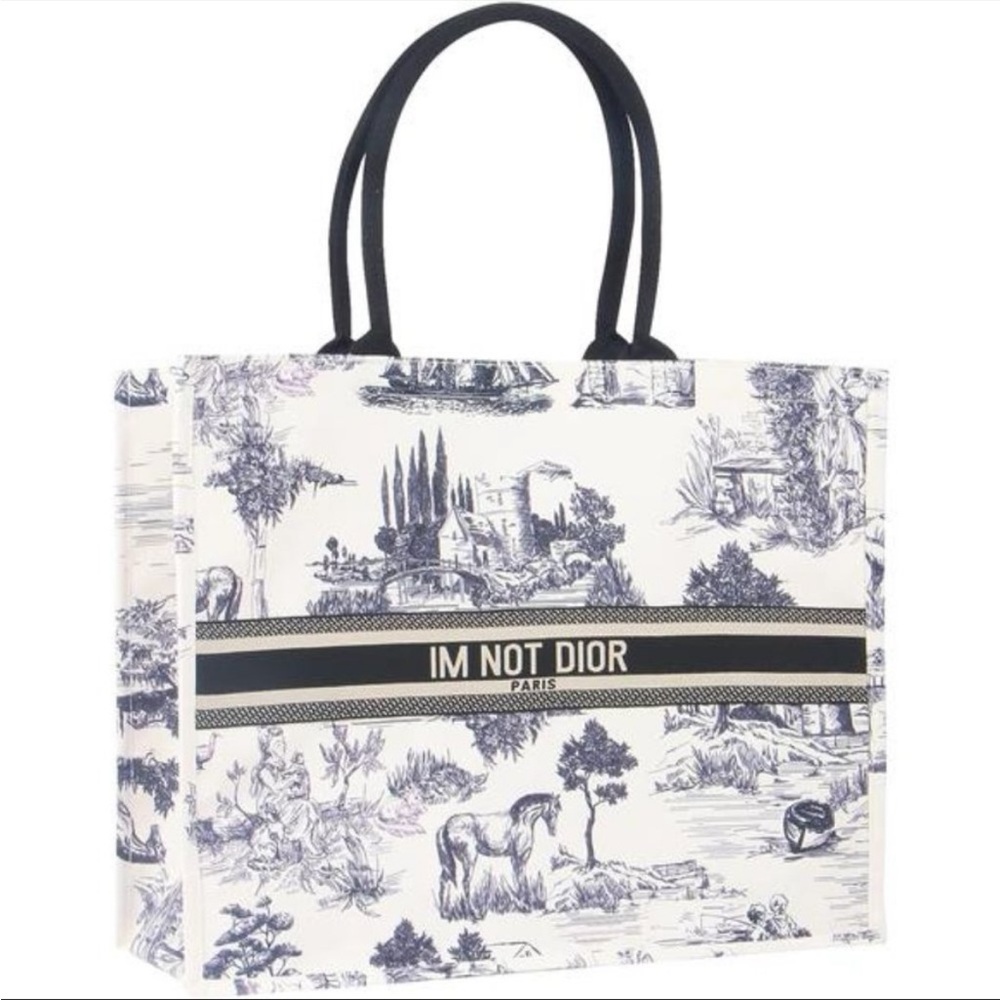 White Toile Tote Bag